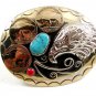 Handcrafted American Eagle 3 Nickles Coral & Turquoise Belt Buckle US