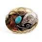 Handcrafted American Eagle 3 Nickles Coral & Turquoise Belt Buckle US
