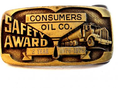 Vintage Consumers Oil Co. Safety Award 1976 - 1978 Safety Award Belt Buckle