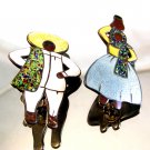 Mexican Sterling Silver Enameled Man & Woman Brooch by Margot  De Taxco