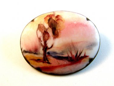 Vintage Hand Painted Porcelain Brooch Signed Hutchins ??????