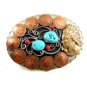 Southwest Handcrafted Indian Chief 10 Pennys Coral Turquoise Belt Buckle USA