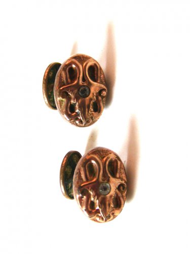 Victorian Edwardian Gold Tone w/ Rhinestone ? SE CO ??? Cufflinks