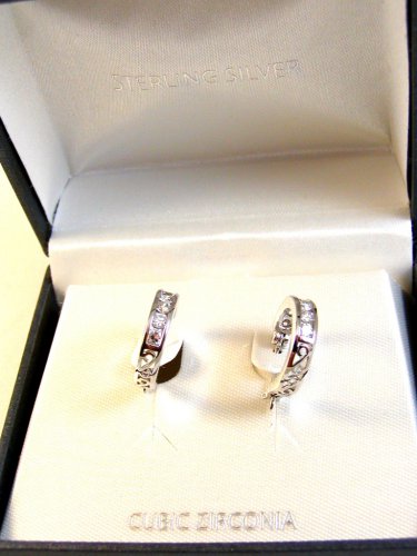 Sterling Silver & Cubic Zirconia Pierced Earrings MIB
