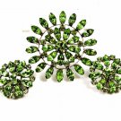 Light Green Rhinestones Matching Brooch & Earrings By B. David 102014