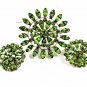 Light Green Rhinestones Matching Brooch & Earrings By B. David 102014