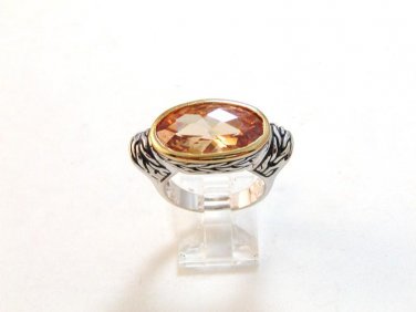 Sterling Silver Champagne Yellow Sparkly CZ Ring Sz 9