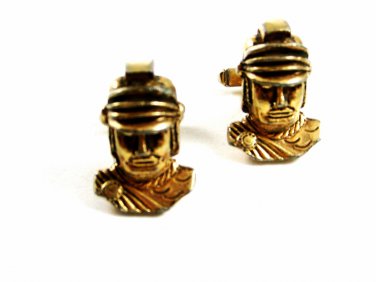 True Vintage Goldtone Roman / Greek Soldier Cufflinks By ANSON 102414