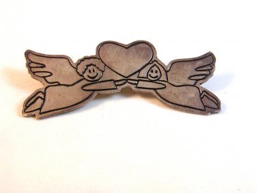 Mexican Sterling Silver Male & Female Angels Heart Holding Hands Brooch