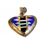 Southwest Sterling Silver & Mother of Pearl Etc Heart Pendant