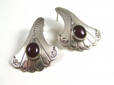 Signed R. Weirto Navajo Sterling Silver & Carnelian Earrings