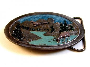 Vintage 1987 C&J Made in USA Buck at Lake Belt Buckle