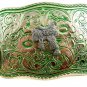 Made in USA Western Silvertone Green Cowboy Saddle Belt Buckle #102113a