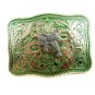 Made in USA Western Silvertone Green Cowboy Saddle Belt Buckle #102113a