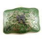 Made in USA Western Silvertone Green Cowboy Saddle Belt Buckle #102113a