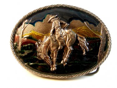 1982 Cowboy Western Horse Enameled Belt Buckle Great American Buckle Co.