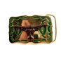 Rodeo Cowboy Made in USA Gold Tone Green Longhorn Belt Buckle #101813
