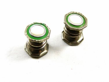 Art Deco Silvertone Green Mother Pearl Cufflinks By SNAP LINK 101314b