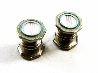 Art Deco Silvertone Green Mother Pearl Cufflinks By SNAP LINK 101314a