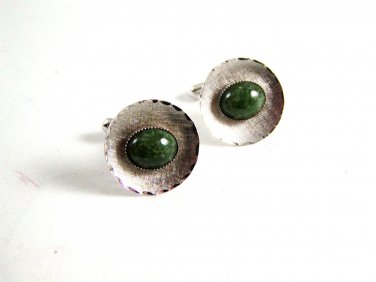 Unmarked Sterling Silver & Green Stone Cufflinks 11262013