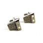 True Vintage Silvertone & Rhinestones Dressy Cufflinks Unmarked 100714a