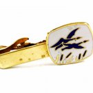 Goldtone 2 Blue Ducks Flying In Field Tie Clasp Unmarked 102114