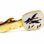 Goldtone 2 Blue Ducks Flying In Field Tie Clasp Unmarked 102114