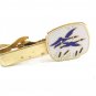 Goldtone 2 Blue Ducks Flying In Field Tie Clasp Unmarked 102114