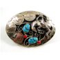 Handcrafted Cowboy Horse Bowing 4 Nickels Coral Turquoise Belt Buckle USA