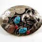 Handcrafted Cowboy Horse Bowing 4 Nickels Coral Turquoise Belt Buckle USA