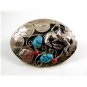 Handcrafted Cowboy Horse Bowing 4 Nickels Coral Turquoise Belt Buckle USA