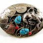 Handcrafted Cowboy Horse Bowing 4 Nickels Coral Turquoise Belt Buckle USA