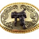 Western Cowboy Rodeo Gold Tone Horse Saddle Belt Buckle #101813