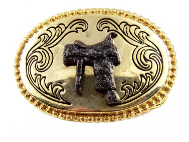 Western Cowboy Rodeo Gold Tone Horse Saddle Belt Buckle #101813