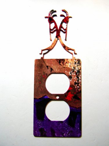Kokopelli w/ Flute Double Outlet Cover Plate by Steel Images USA 021915M