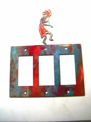 Kokopelli w/ Flute Triple Rocker Outlet Cover Plate by Steel Images USA 022315A