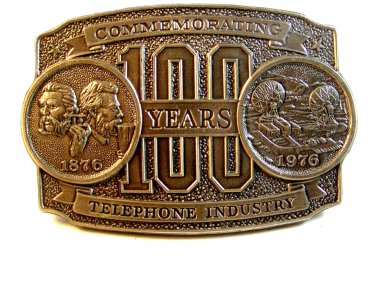 Commemorative 100 Years Telephone Industry Silver Tone Belt Buckle