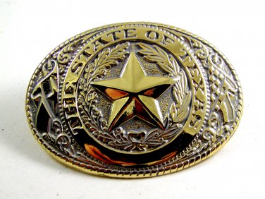 The State of Texas Goldtone & Silvertone Belt Buckle 2192014