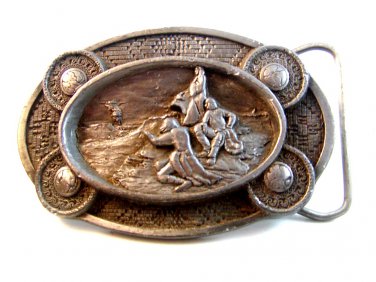 Unusual 1990 Western Cowboy Belt Buckle by C&J Made In U.S.A.