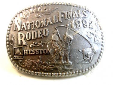 1992 National Finals Rodeo Belt Buckle by Hesston Mint In Plastic