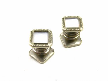 Deco Silvertone Mother Pearl Snap Link Cufflinks Bear Wilde KUM-A-PART 102714