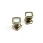 Deco Silvertone Mother Pearl Snap Link Cufflinks Bear Wilde KUM-A-PART 102714