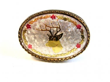 Ladies Tri Colored GoldTone Buck Deer Belt Buckle USA