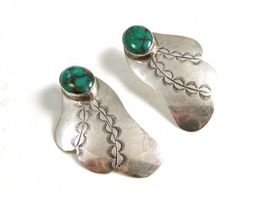 Navajo Sterling Silver & Turquoise Earrings Signed J.N.