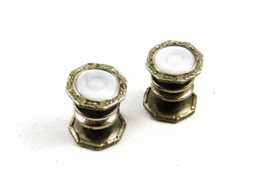 Art Deco Silvertone & Mother of Pearl Cufflinks by COBS LINK 103114