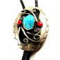 Great Looking Southwest Western Turquoise & Coral Bolo