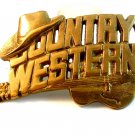 1981 Country Western Hat Guitar Solid Brass Belt Buckle