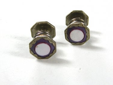 1920 Art Deco Silvertone Mother Pearl Purple Cufflinks By Park Roger Jiffy 7715