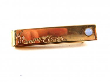 Vintage Goldtone & Moonstone (Costume ?) Tie Clasp by FLEX LET QUALITY