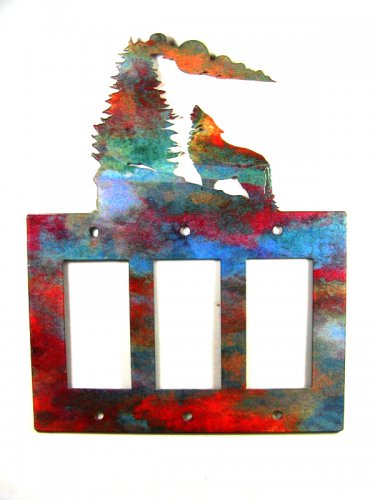 Wolf Tree Moon Triple Rocker Outlet Cover Plate by Steel Images USA 5151551515